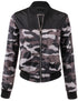 Military Camo Bomber Jacket with Solid Shoulder Panel